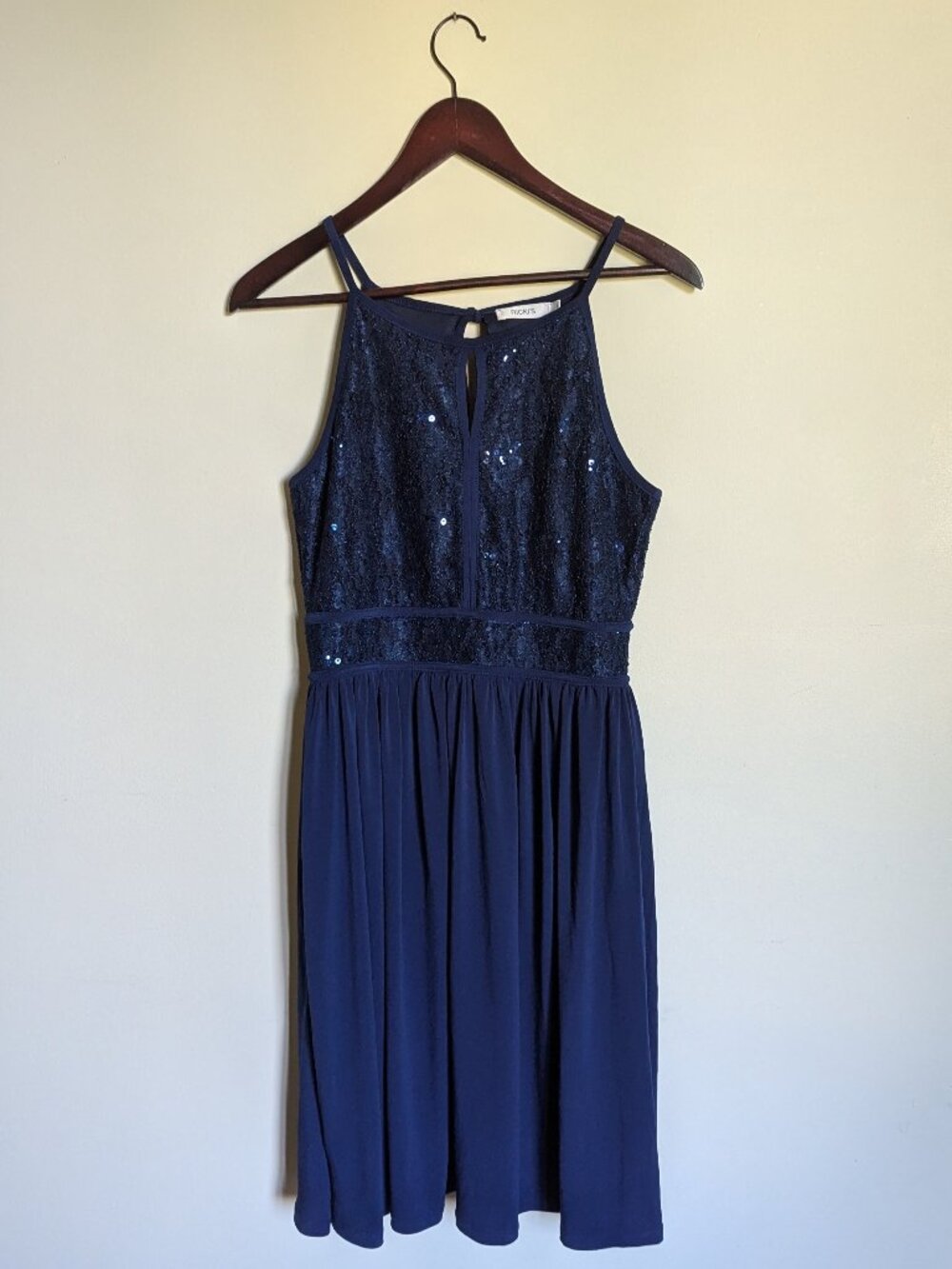 Navy Dress With Sequence Bodice and Drop Skirt Size 4 NWT